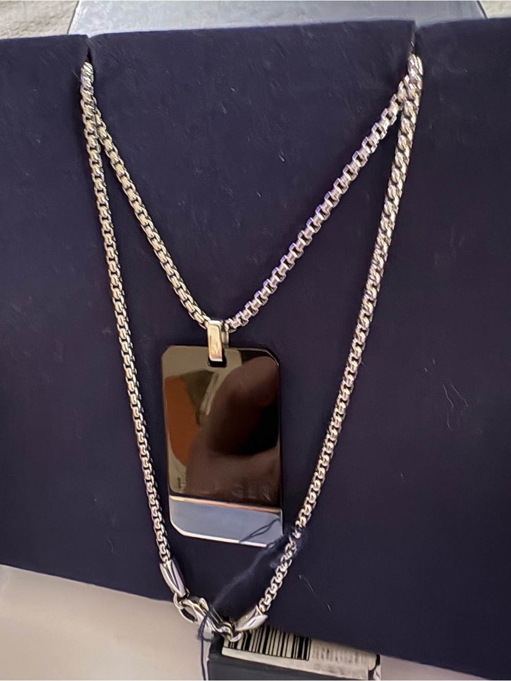 Tommy Hilfiger Double-Layer Stainless Steel Dog Tag Necklace - Black & Silver